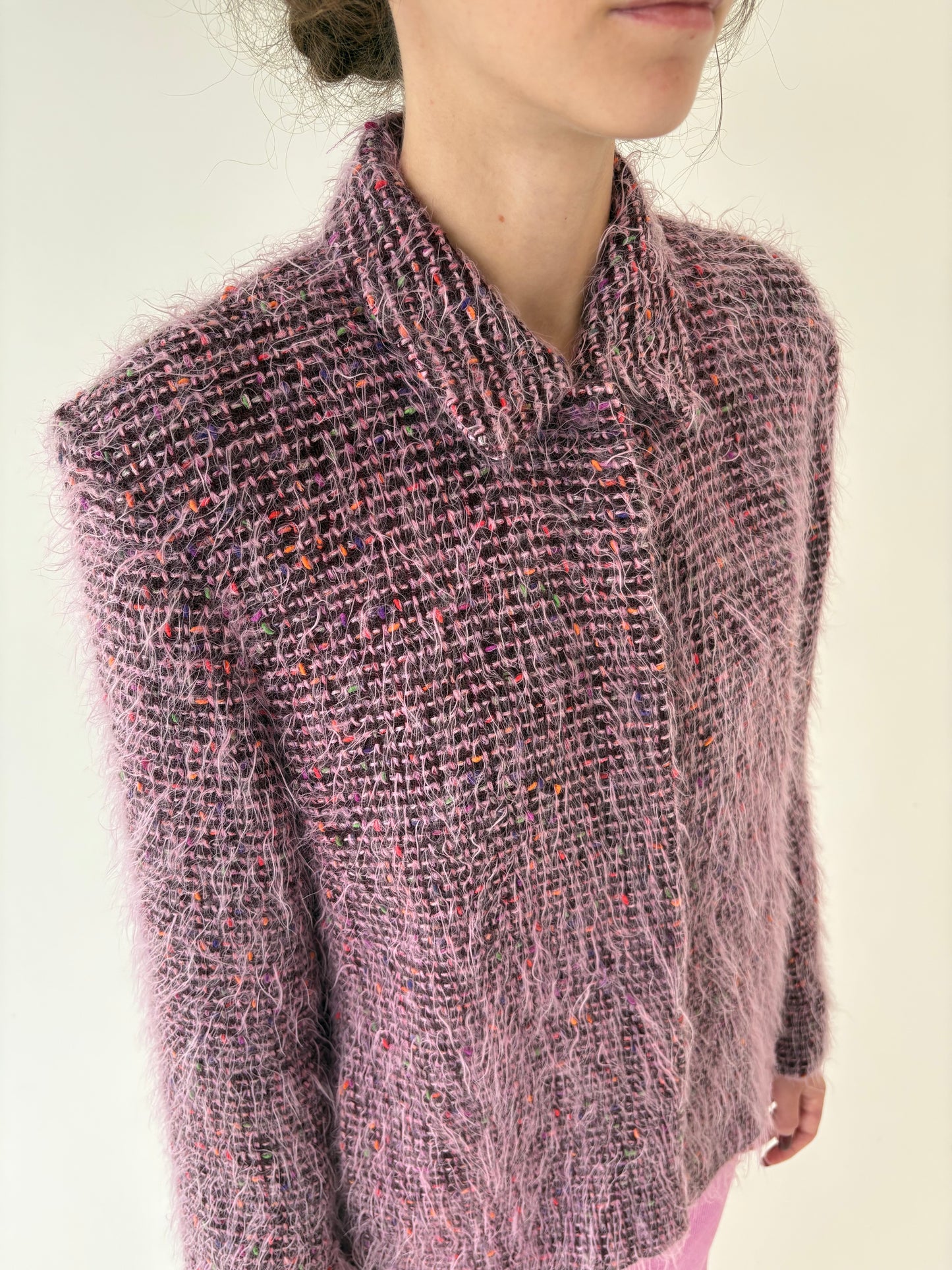Sacou în stil Chanel din tweed multicolor spectaculos