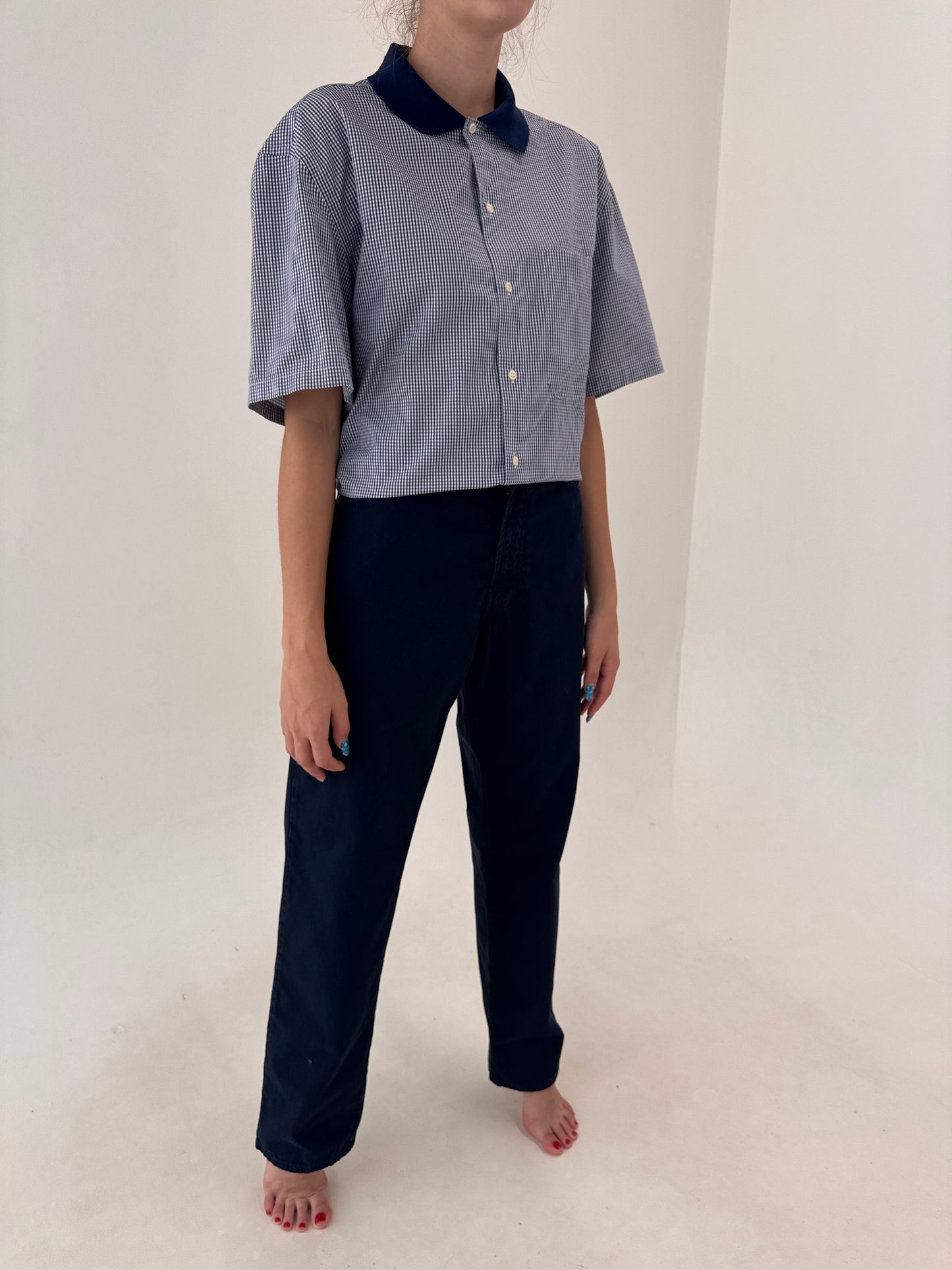 Pantaloni tall luxuryTrussardi dark wash in croi clasic
