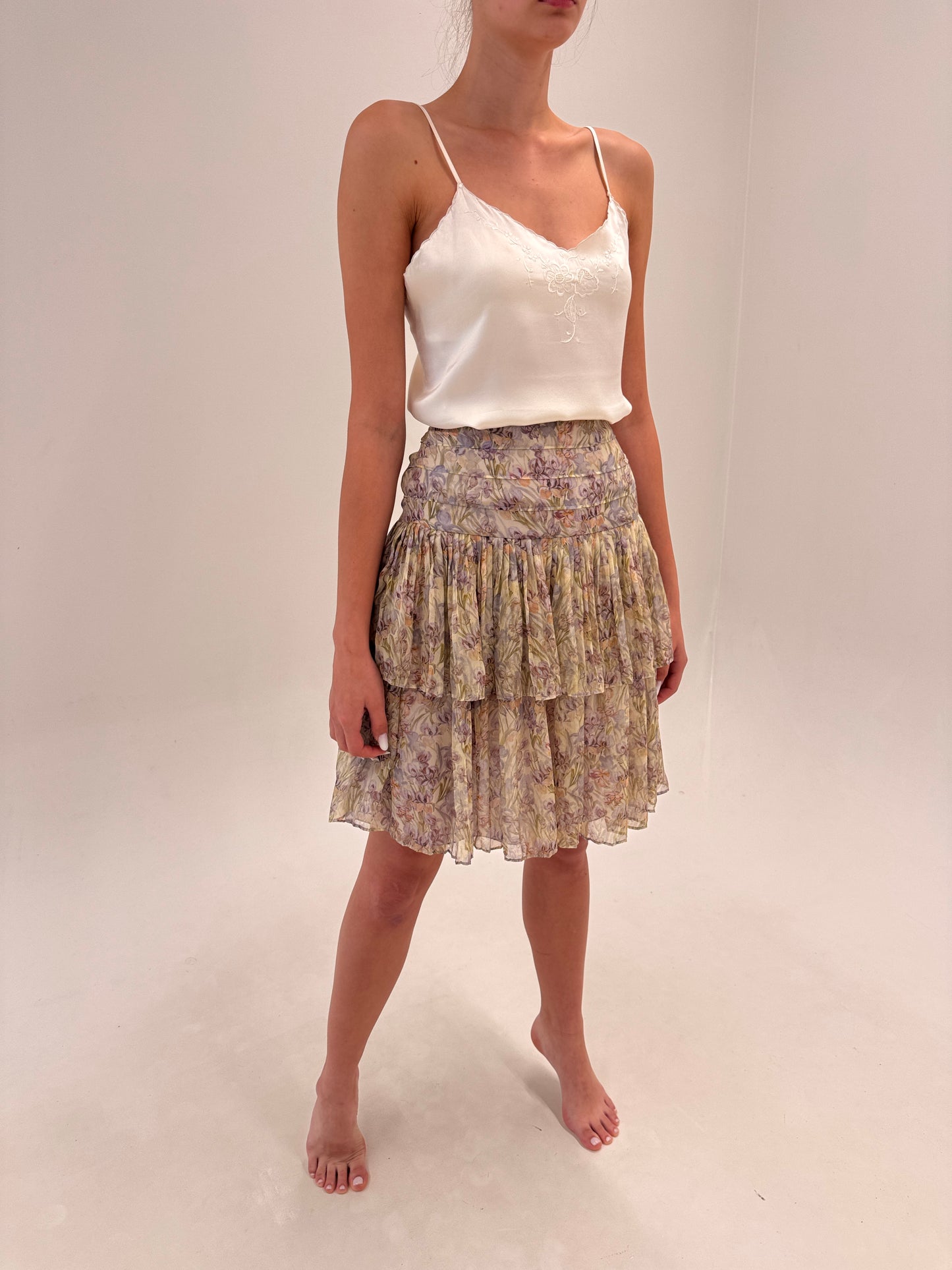 Fustă luxury Blumarine din plise de mătase naturală în culori pudrate