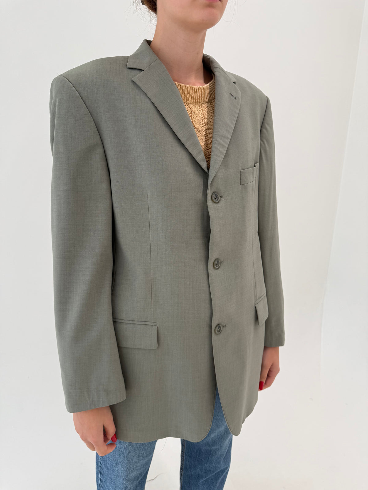 Sacou Hugo Boss Sage green din stofă subțire de lana extrafina tall