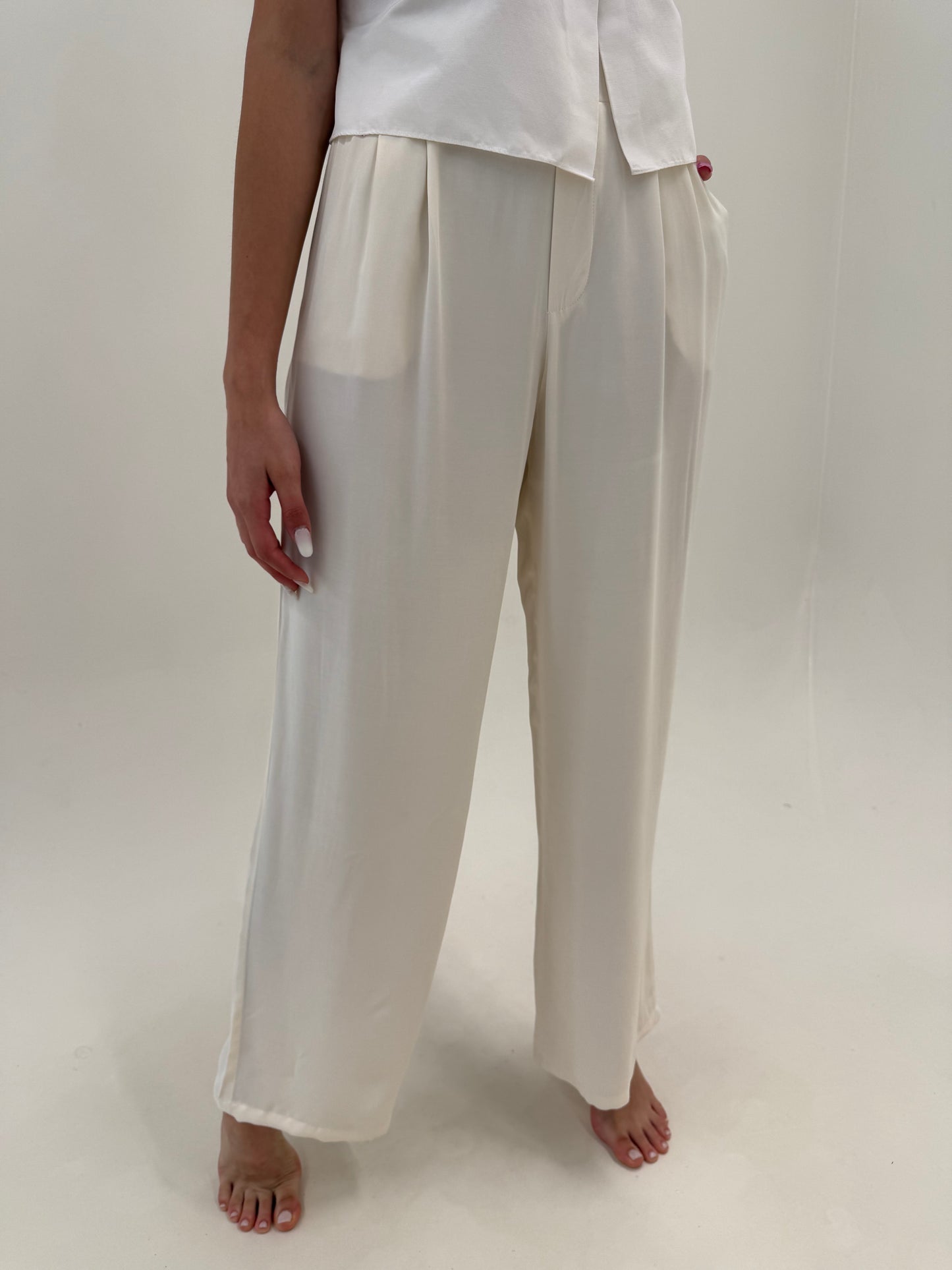 Pantaloni palazzo butter white de la zi la seară tall cu talie ultra înaltă