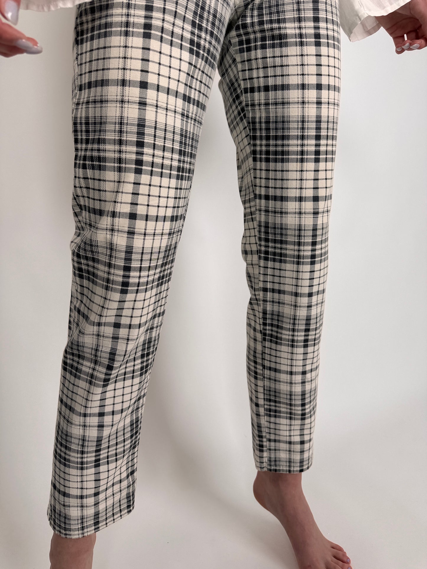 Pantaloni vintage în carouri cu talie ultra înaltă din pânză