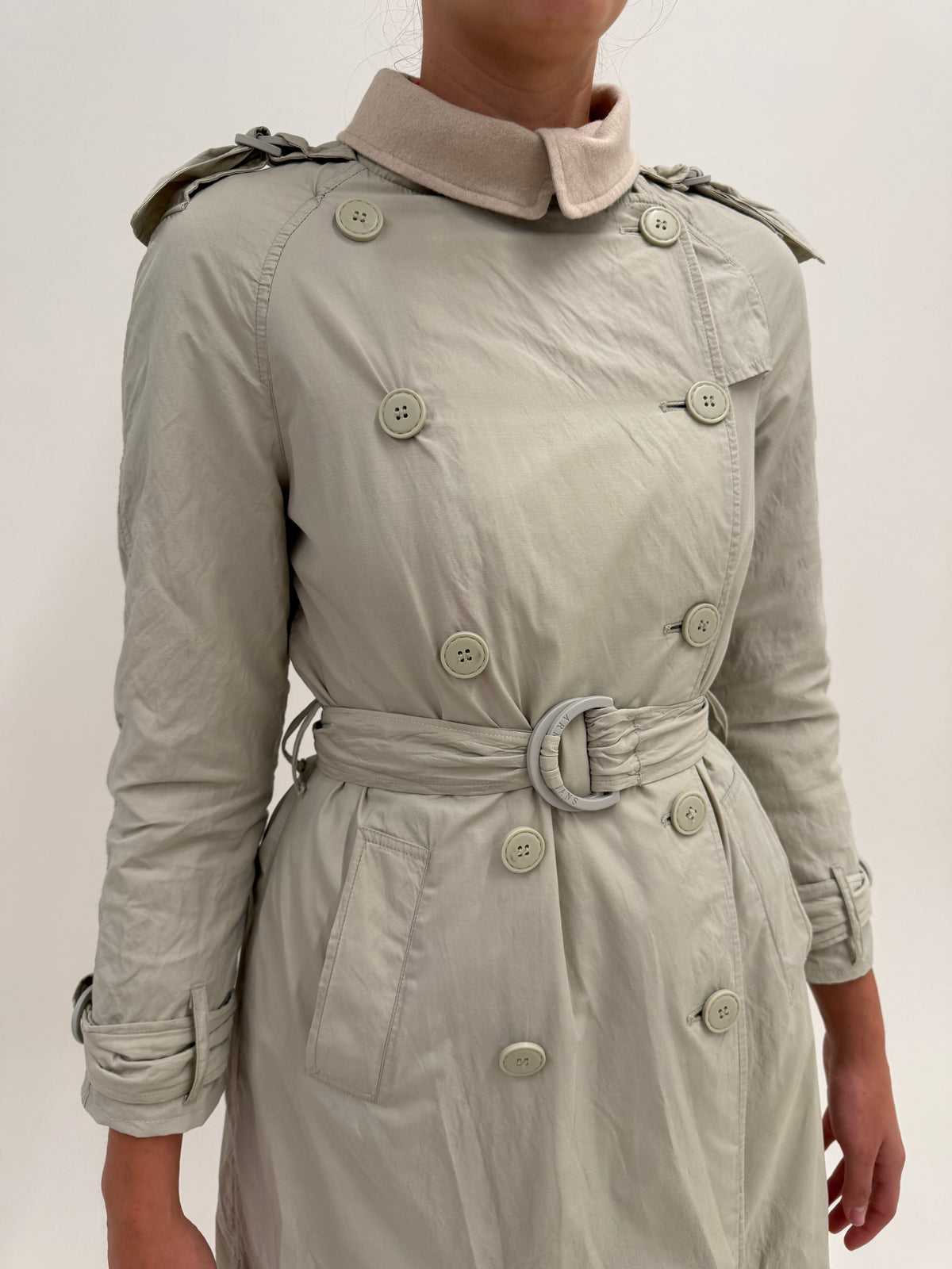 Trench Armani impermeabil cu liner de lana detașabil light nude