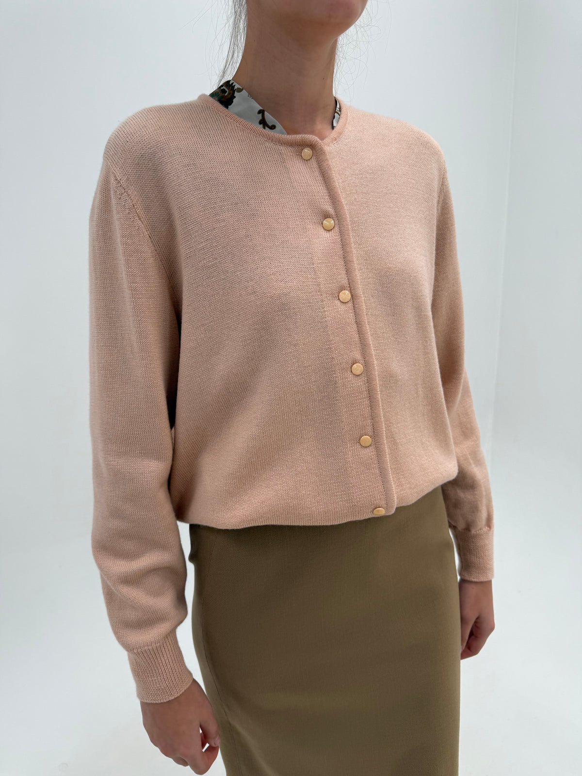 Cardigan vintage dusty powder Pink din lana extrafina