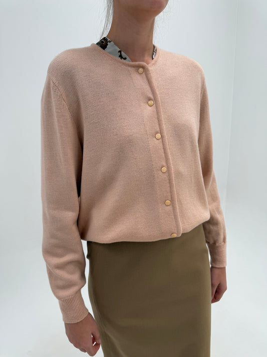 Cardigan vintage dusty powder Pink din lana extrafina