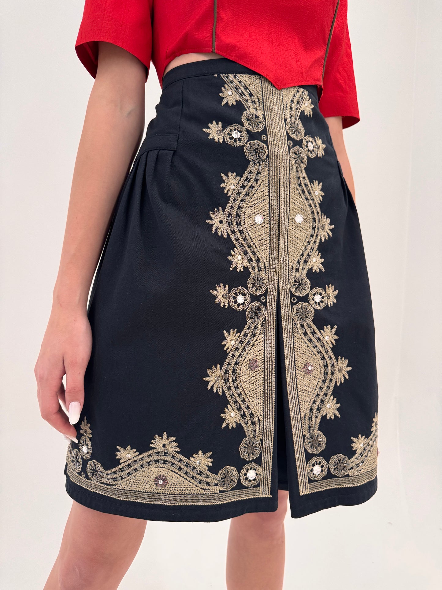 Fustă bijuterie luxury Luisa Spagnoli cu broderie aurie patinată superbă