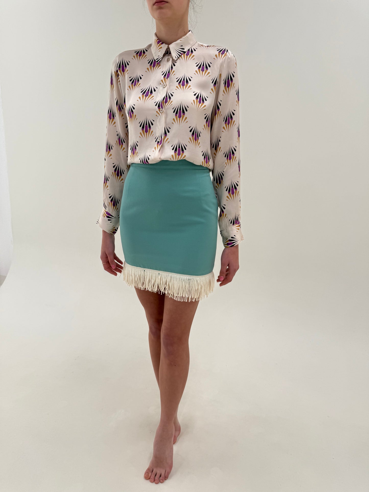 Costum Max Mara mint green de primăvară din lanita subțire cu detalii chic