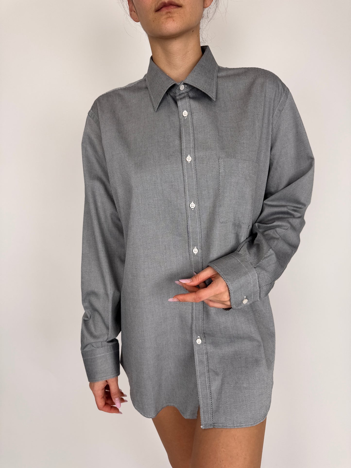 Cămașa silver gray din poplin prmeoum de bumbac gros texturat