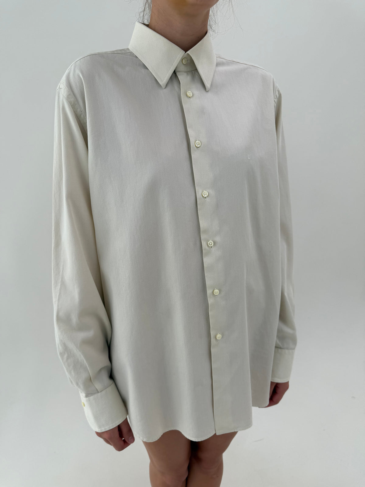 Cămașa luxury Ungaro off white din poplin excepțional texturat de bumbac