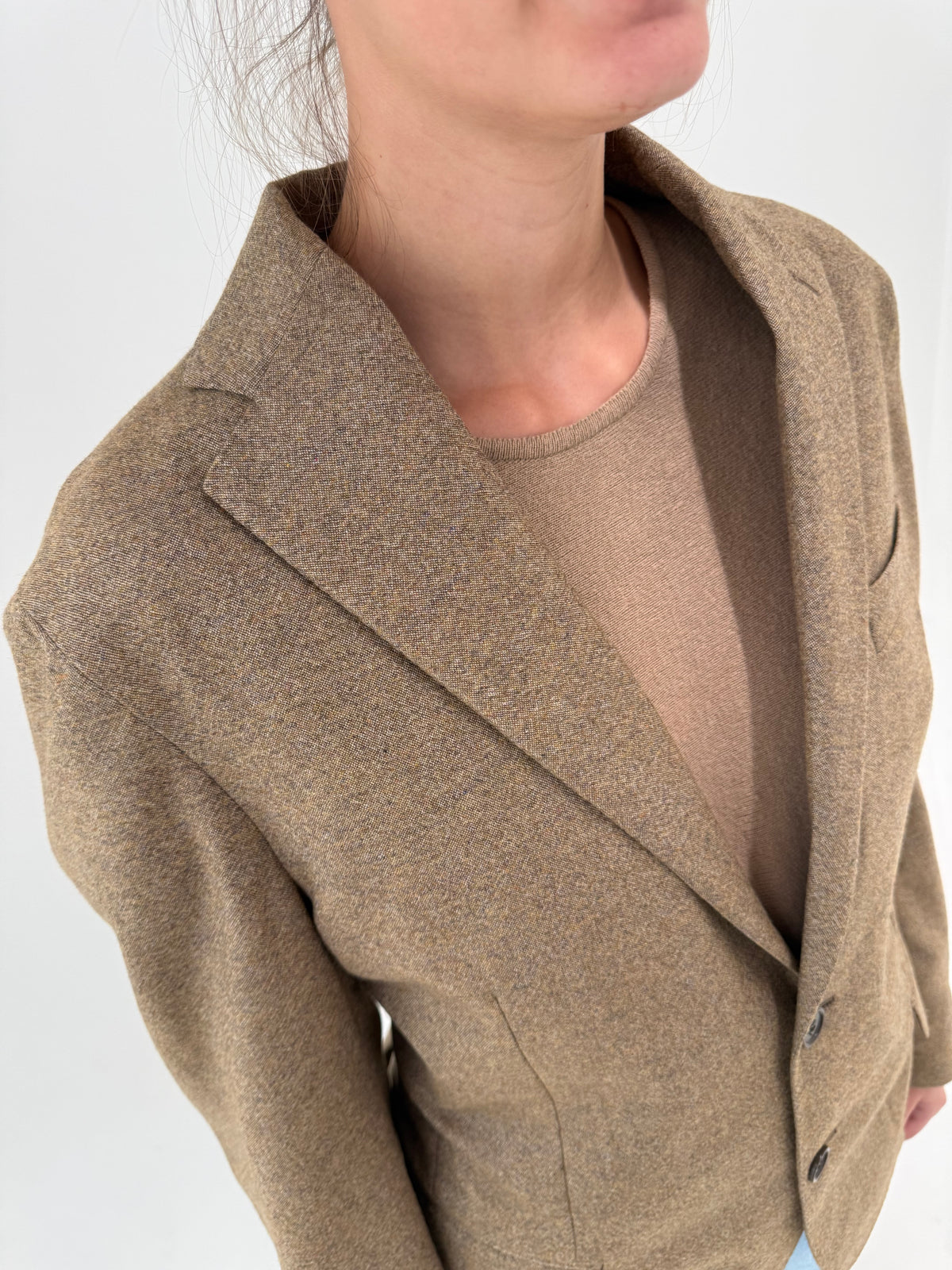 Sacou italian de brand sartorial high end tall din tweed Donegal de lana camel