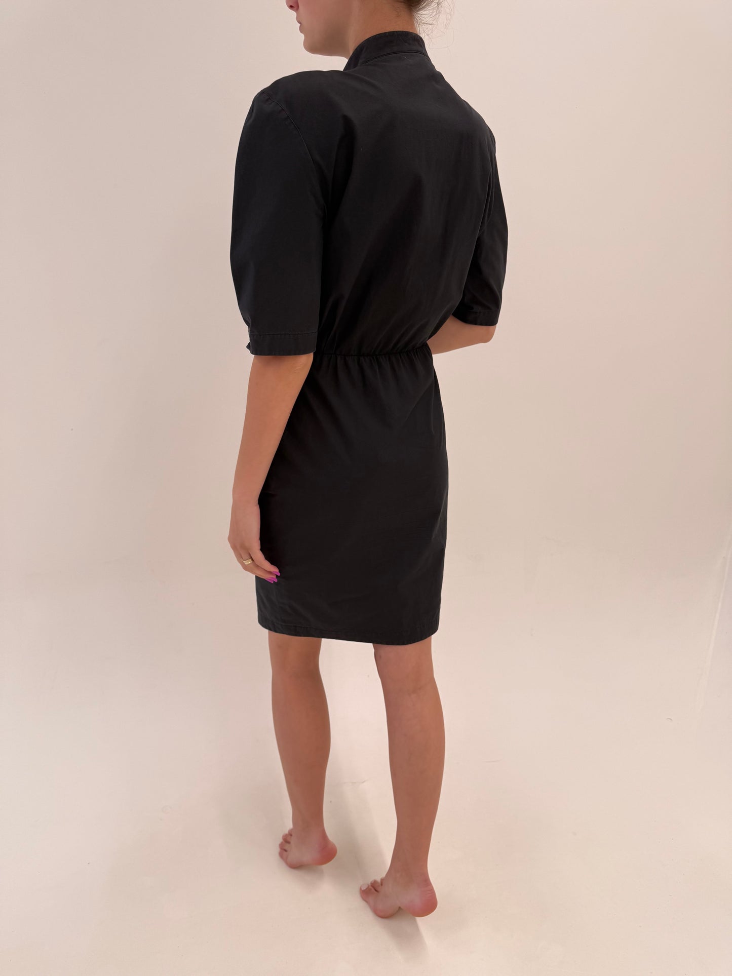 Rochie vintage de arhivă Thierry Mugler sfârșit de ani 80 din poplin negru de bumbac