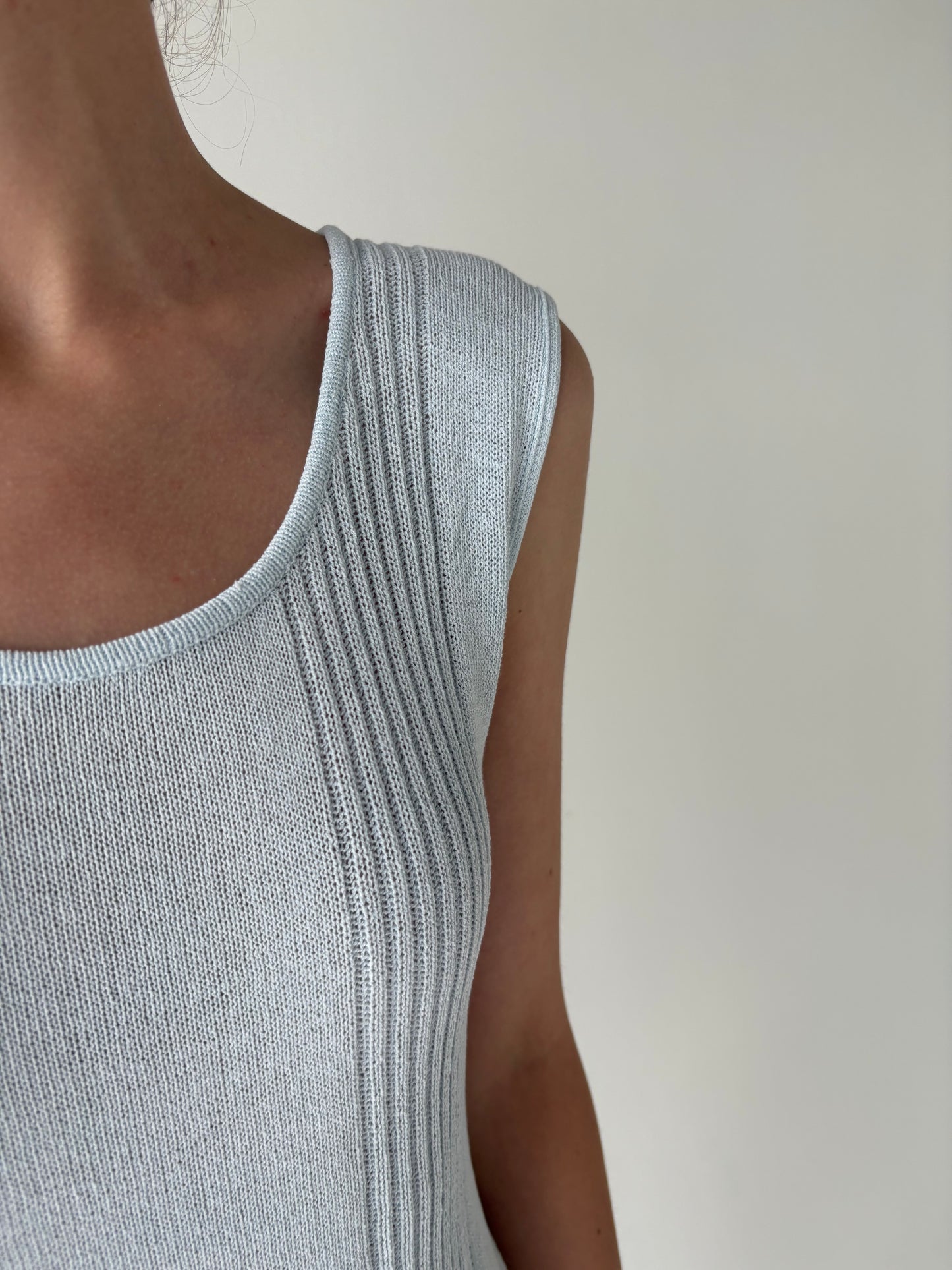 Top vintage baby blue din jerse de in și bumbac