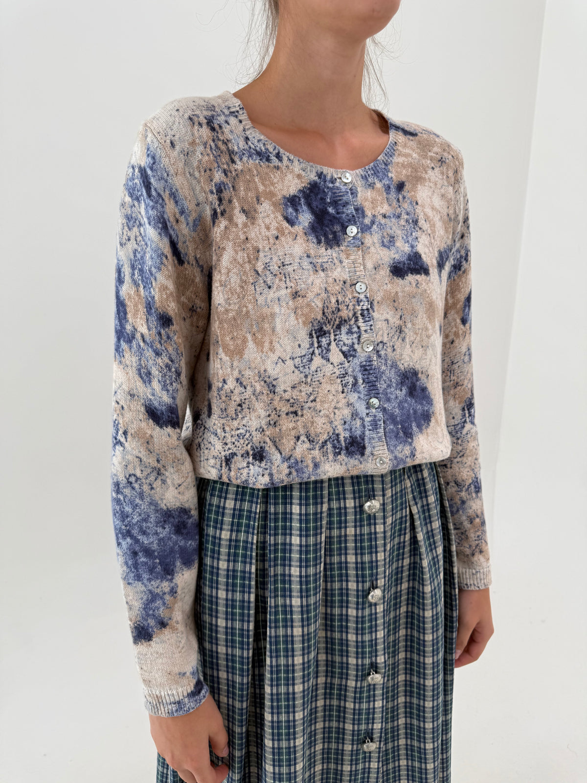 Cardigan camel cu print superb din bumbac premium
