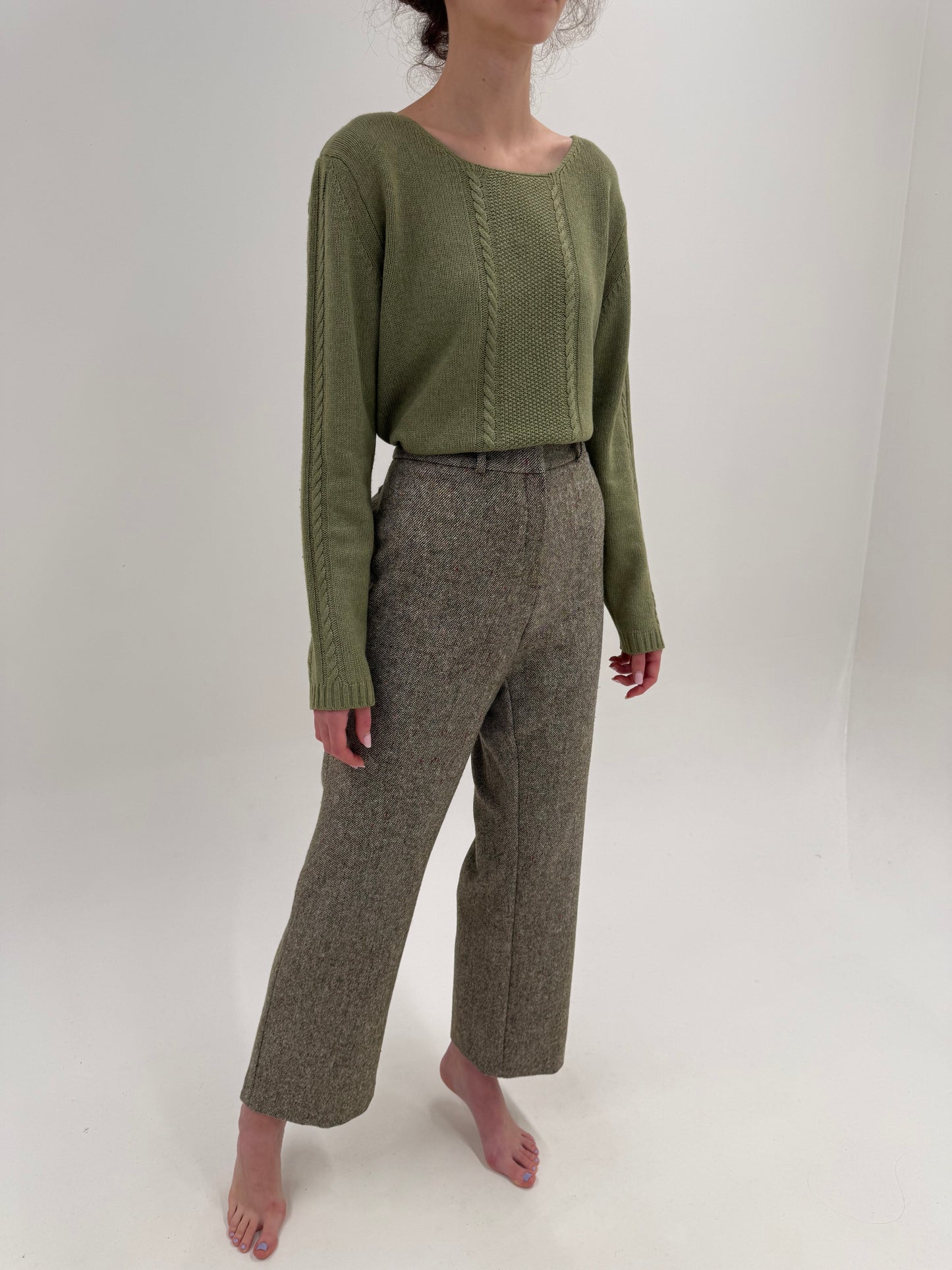 Pantaloni din tweed moale Donegal extrafin cu inserții curcubeu