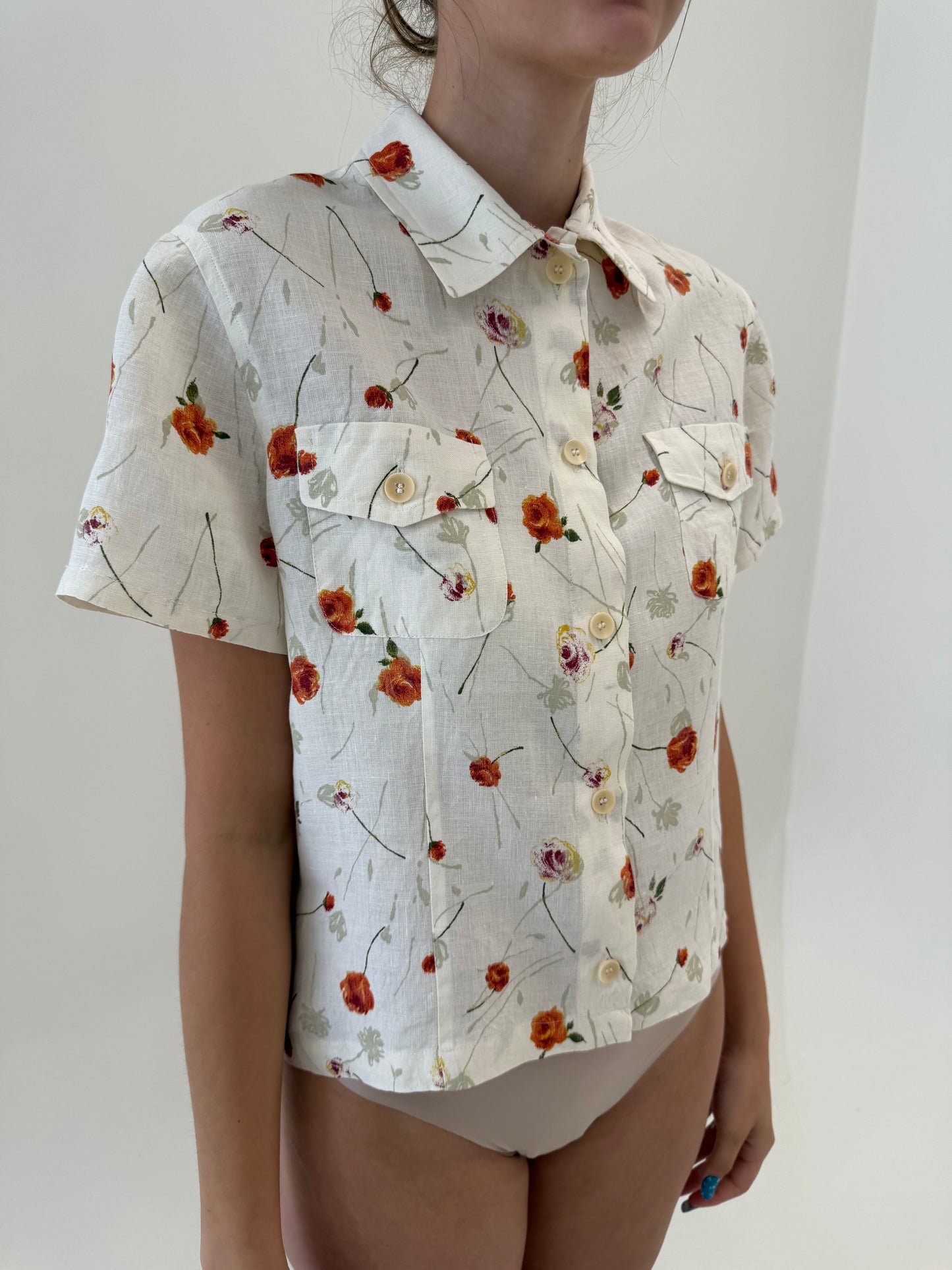 Cămașa italiana butter white din in premium cu print delicat floral