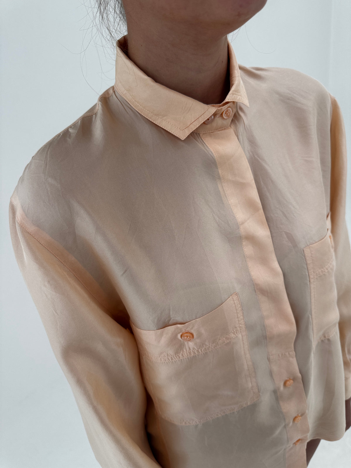 Cămașa vintage din mătase naturală light orange cu influențe casual