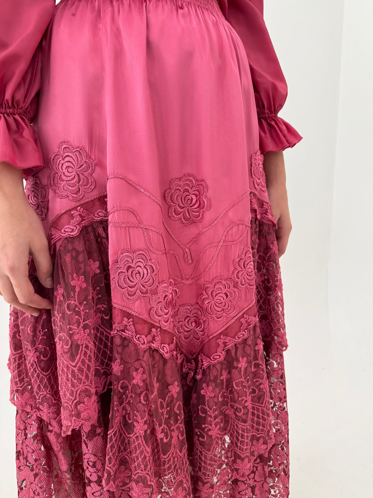 Fustă maxi rose pink din materiale excepționale în croi ultra amplu