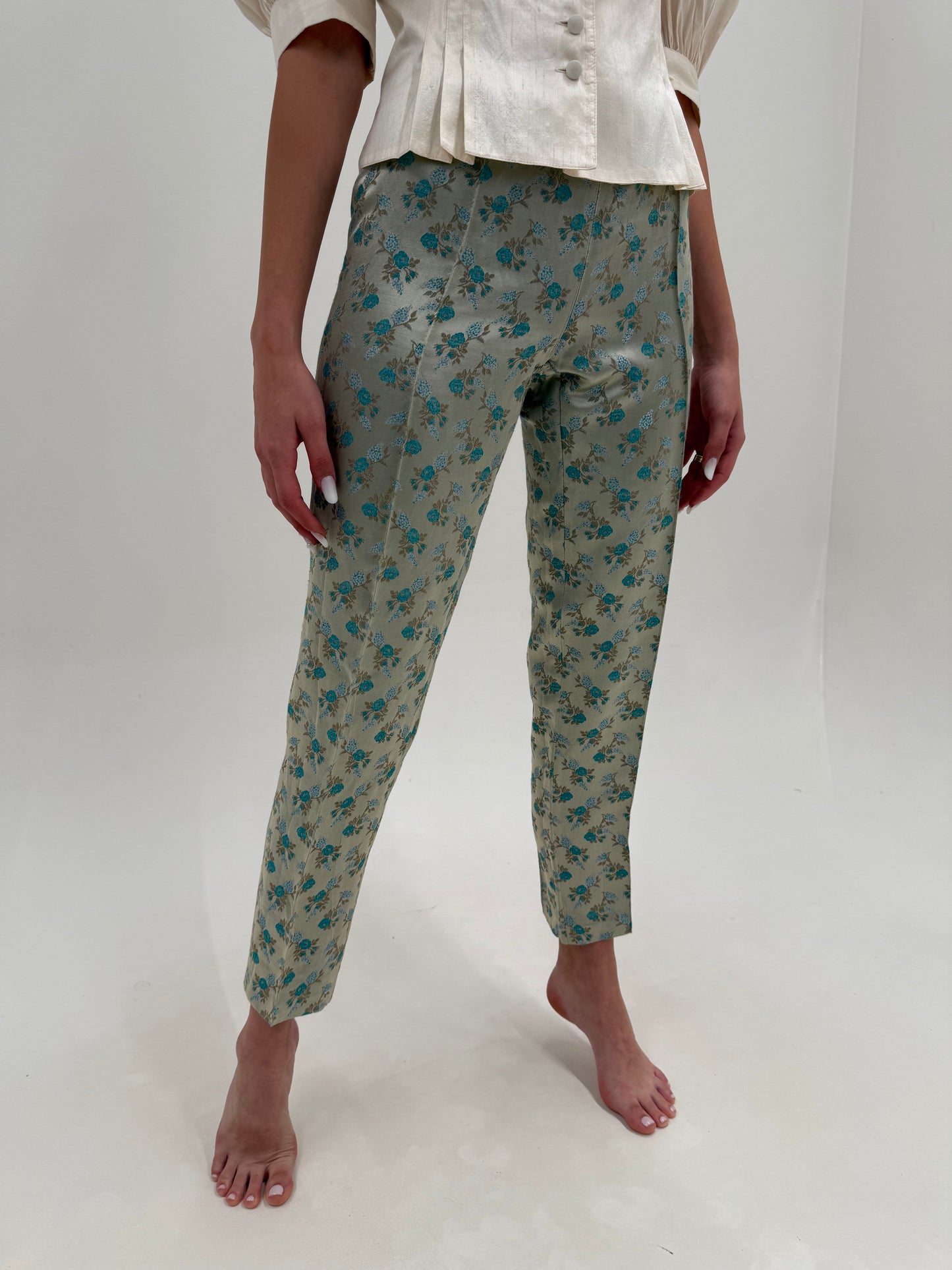 Pantaloni Max Mara din jacquard de in cu bumbac de la zi la seară