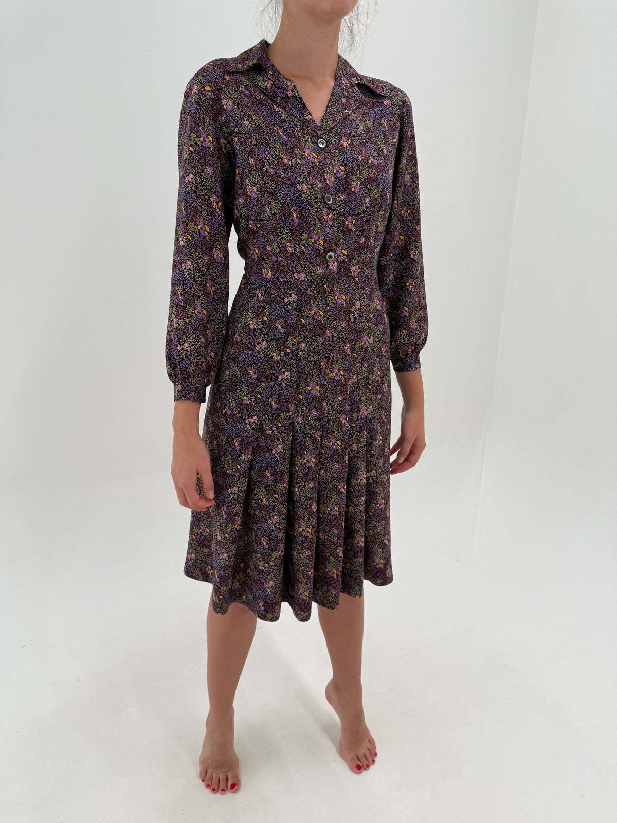Rochie vintage în croi de ani 70 din bumbac moale gros textyrat petite