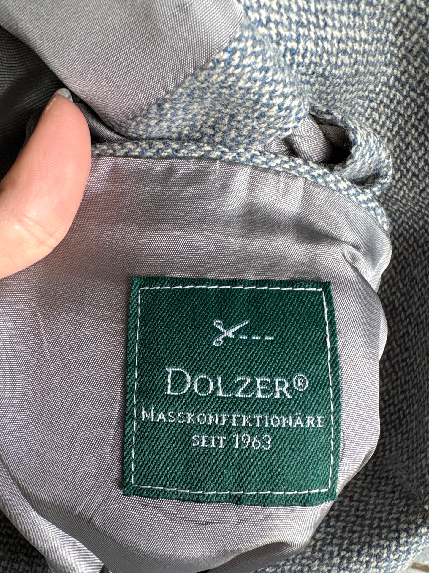 Sacou din tweed baby blue cu ivoire de lana plină pura certificată