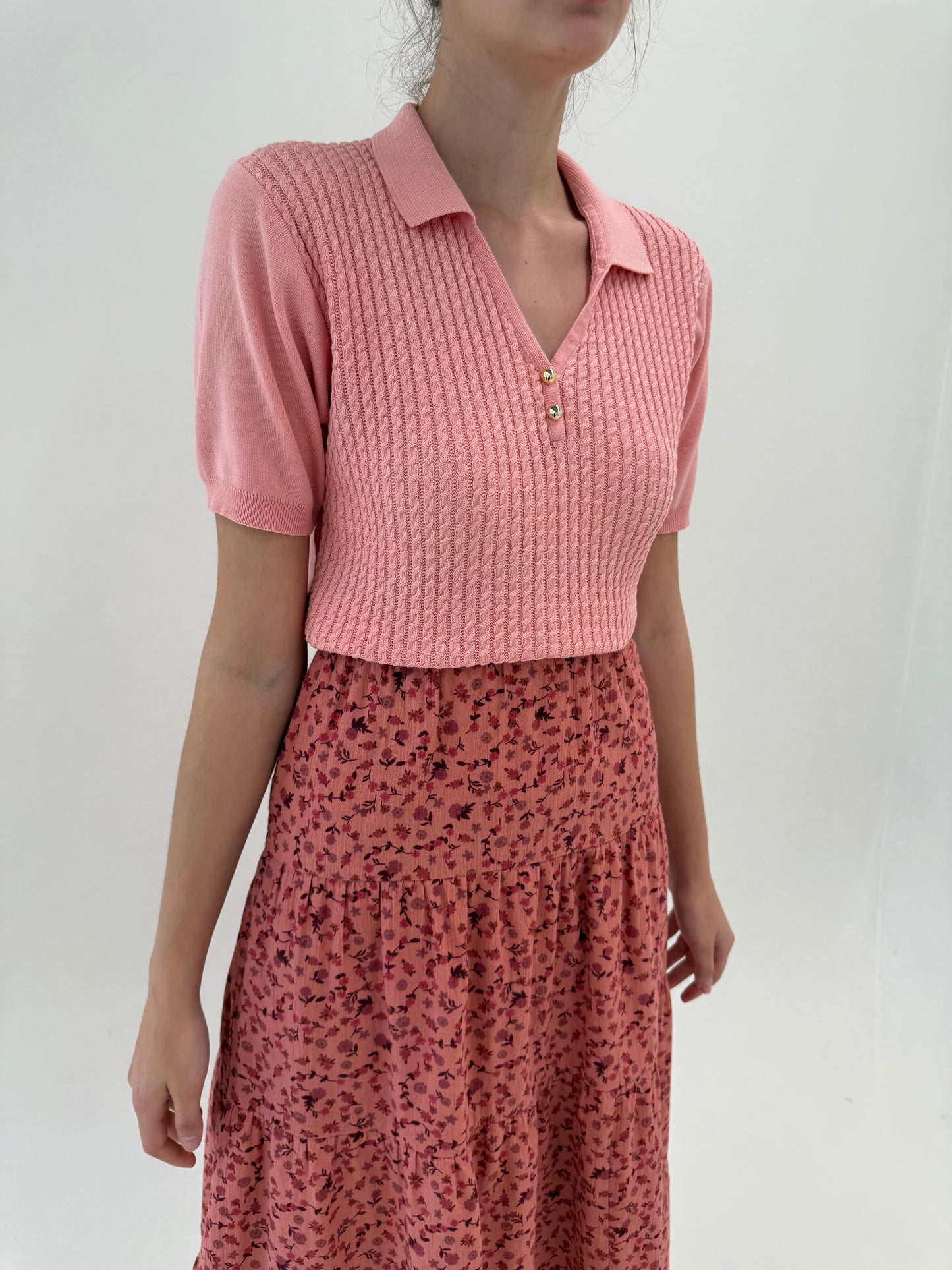 Top vintage polo salmon pink din bumbac excepțional