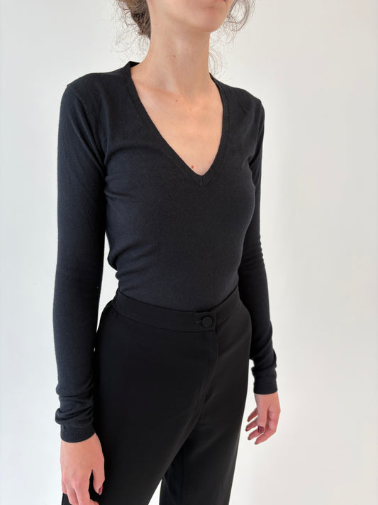 Puloveras Gant negru din mătase naturală, cașmir și lana