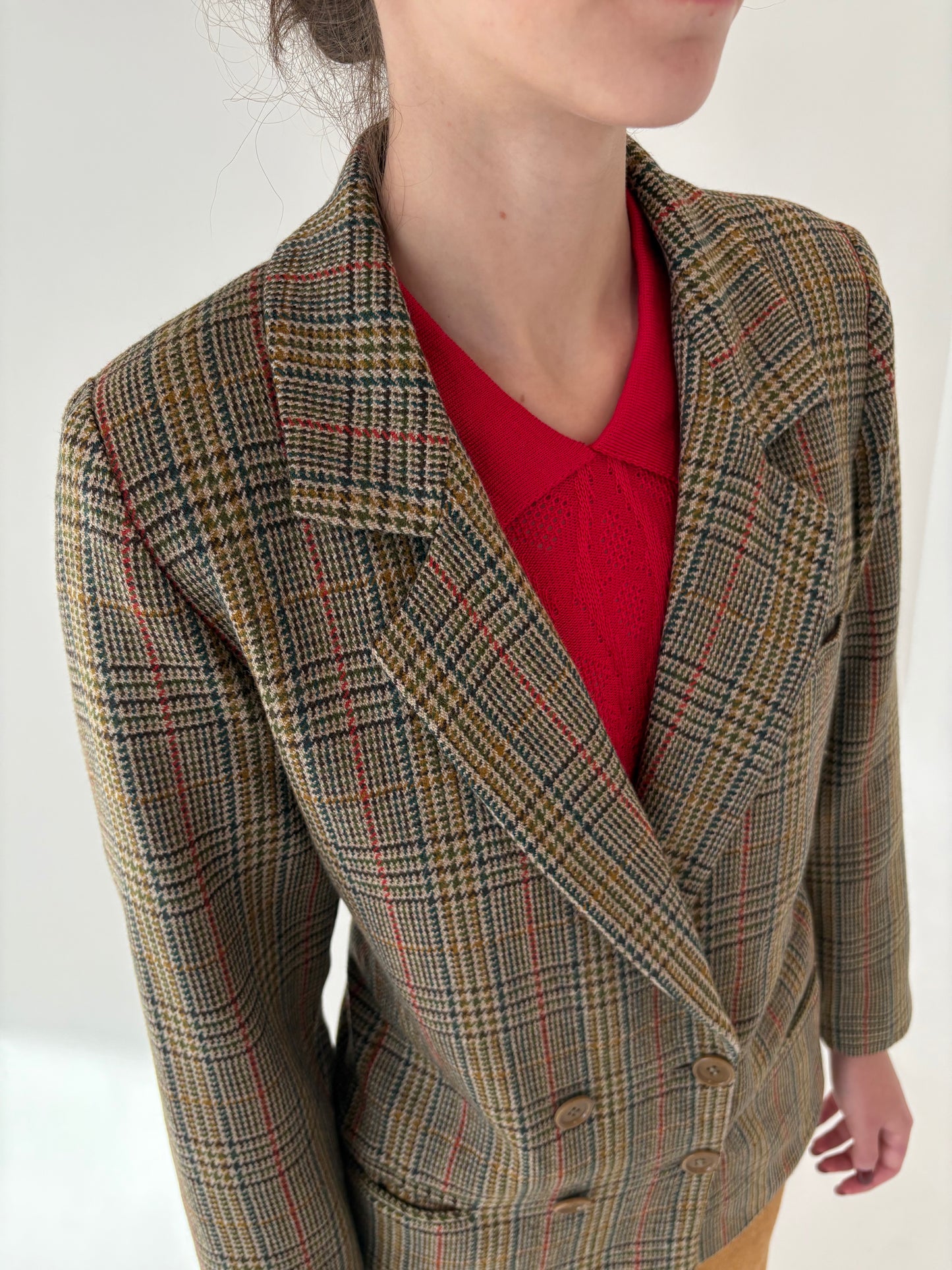 Sacou vintage petite camel italian din tweed excepțional de lana cu închidere dublă