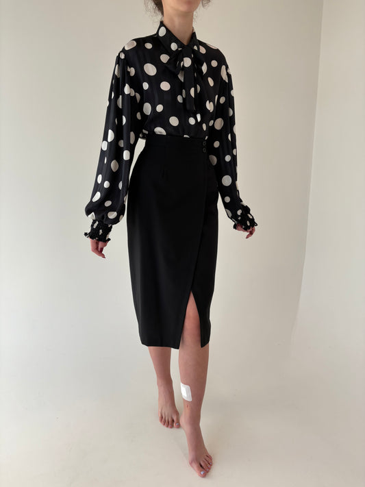 Fustă neagră petrecută ultra conică cu talie super înaltă marcată