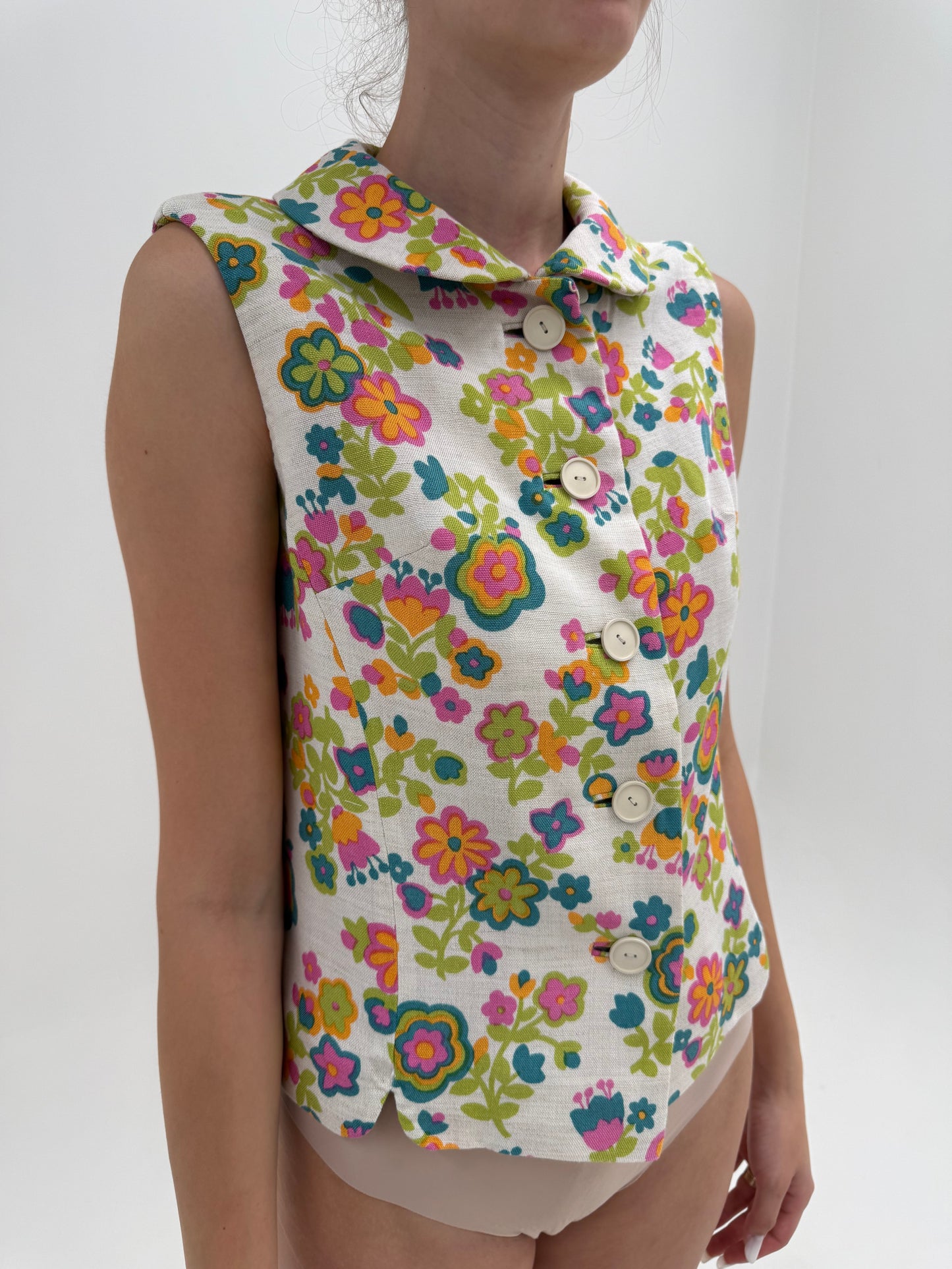 Top old vintage italian anii 60 din pânză excepționalăde in cu print floral