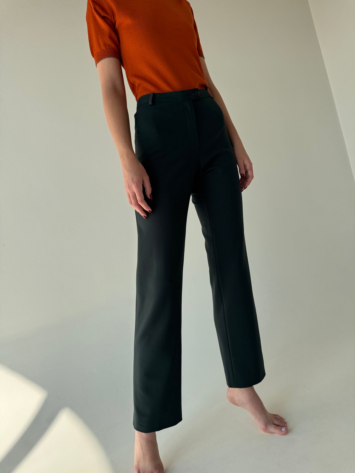 Pantaloni ultra premium italienești din lana extrafina strech forest green