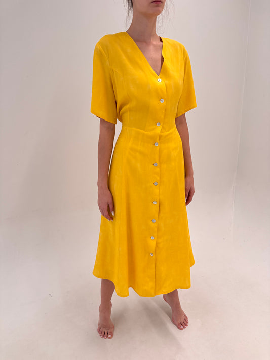 Rochie vintage maxi super vaporoasă cu talie reglabilă la spate mari gold yellow