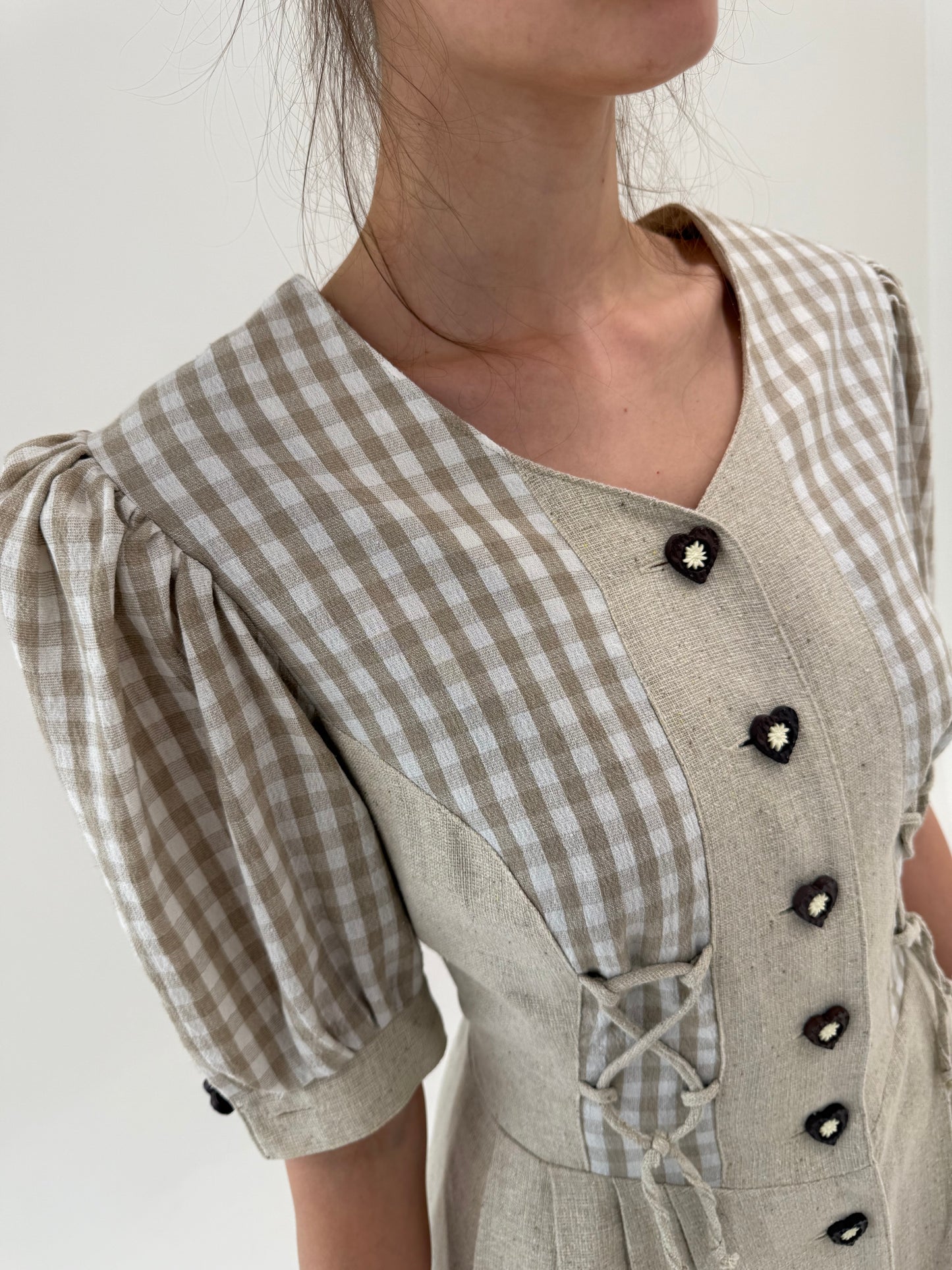 Rochie vintage din pânză excepțională de in cu bumbac reglabilă