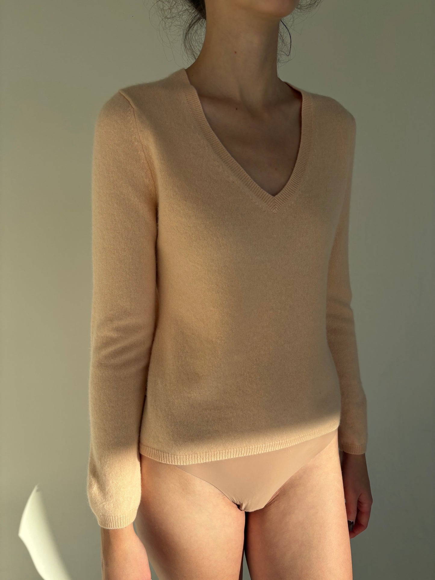 Pulover peach nude din cașmir multiply în anchior