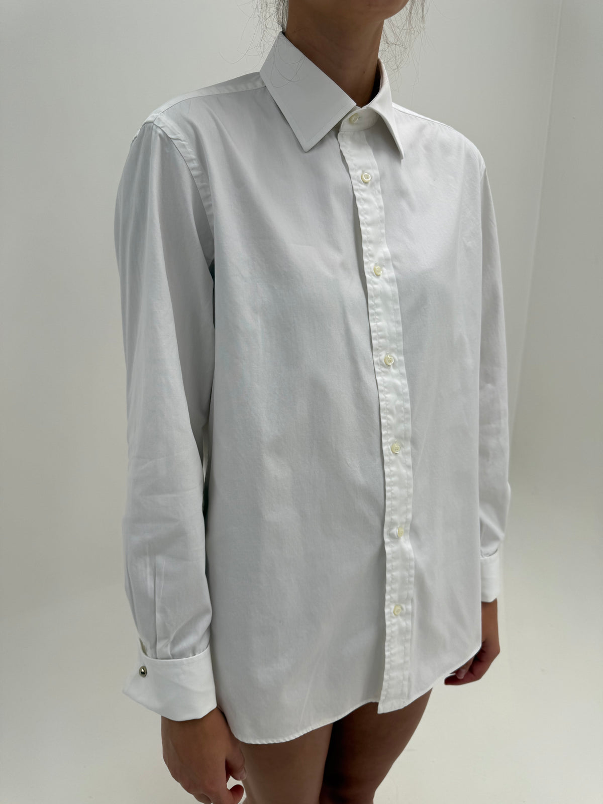 Cămașa premium italiană petite cu butoni din poplin de bumbac