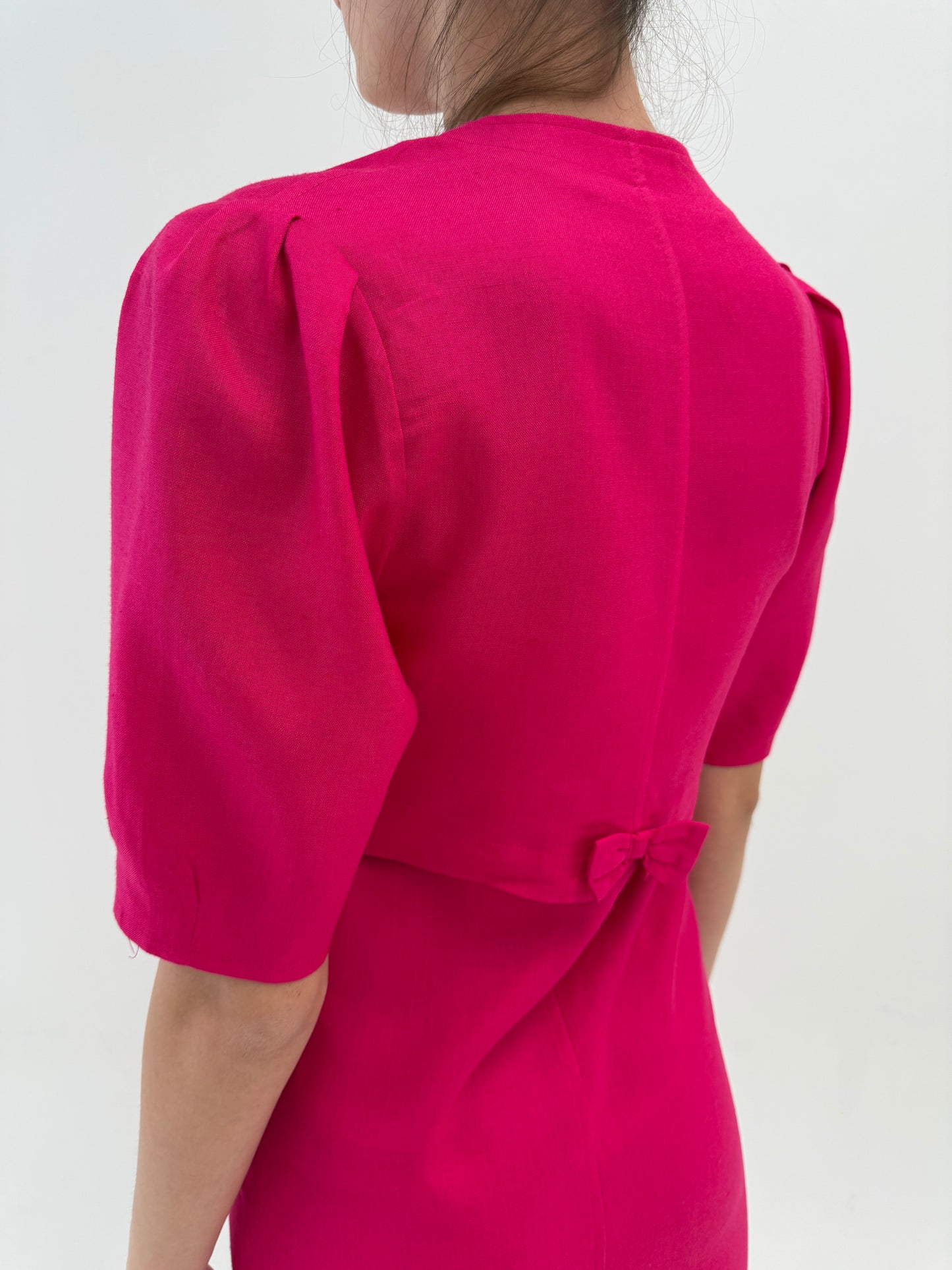 Set vintage fucsia din pânză excepțională de in în croi chic