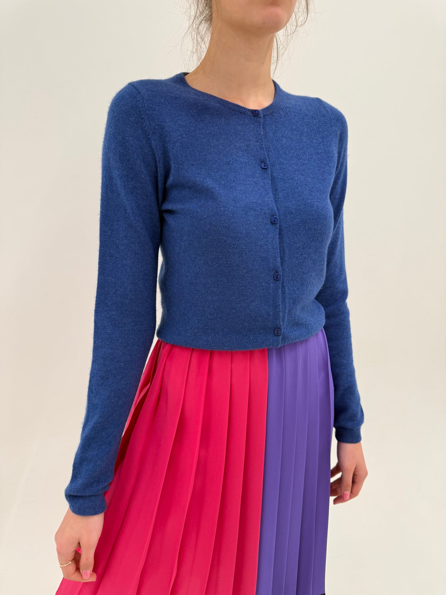 Cardigan jeans blue din cașmir