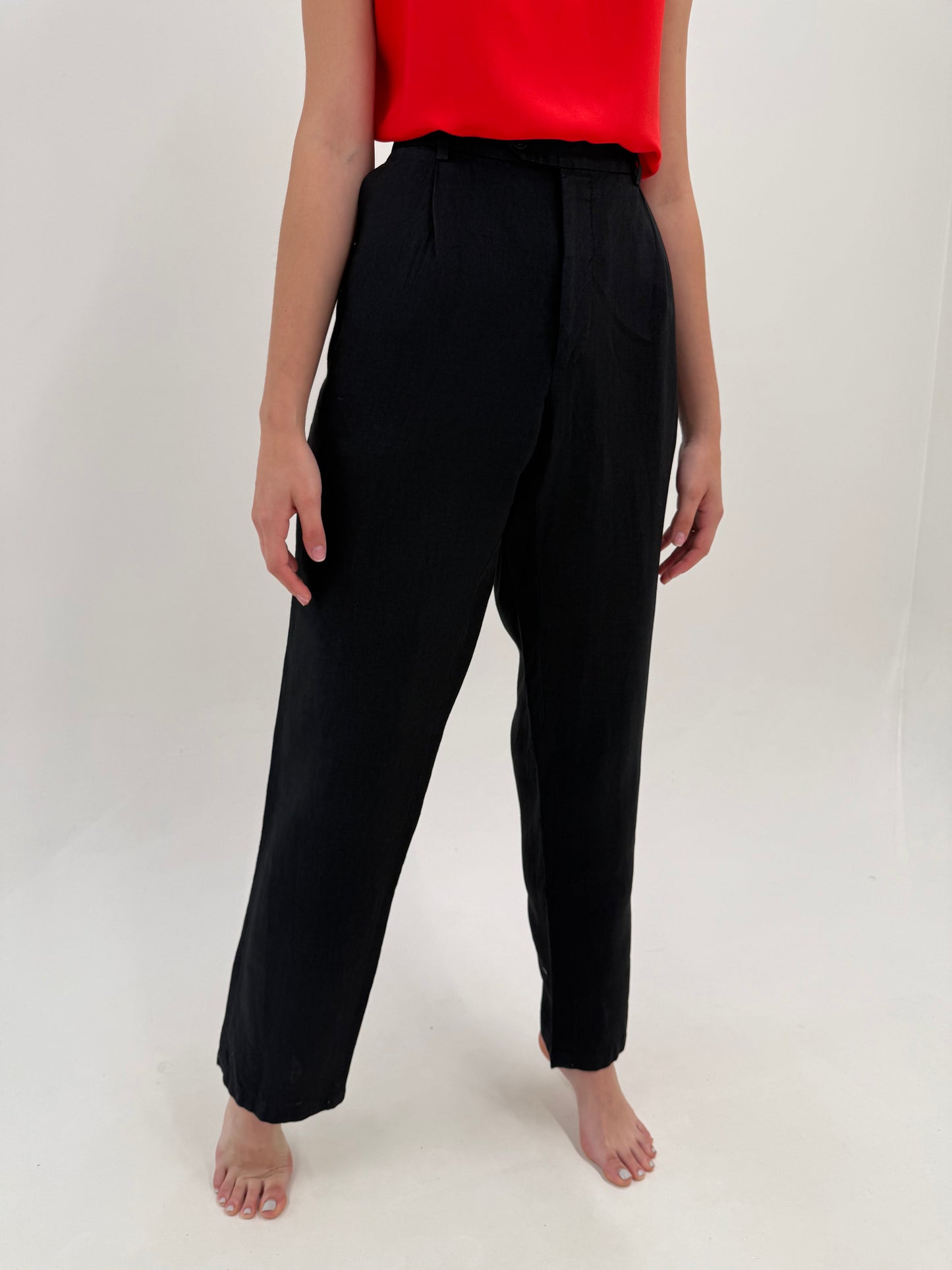 Pantaloni luxury Gianfranco Ferre din in tall cu pense și talie ultra înaltă