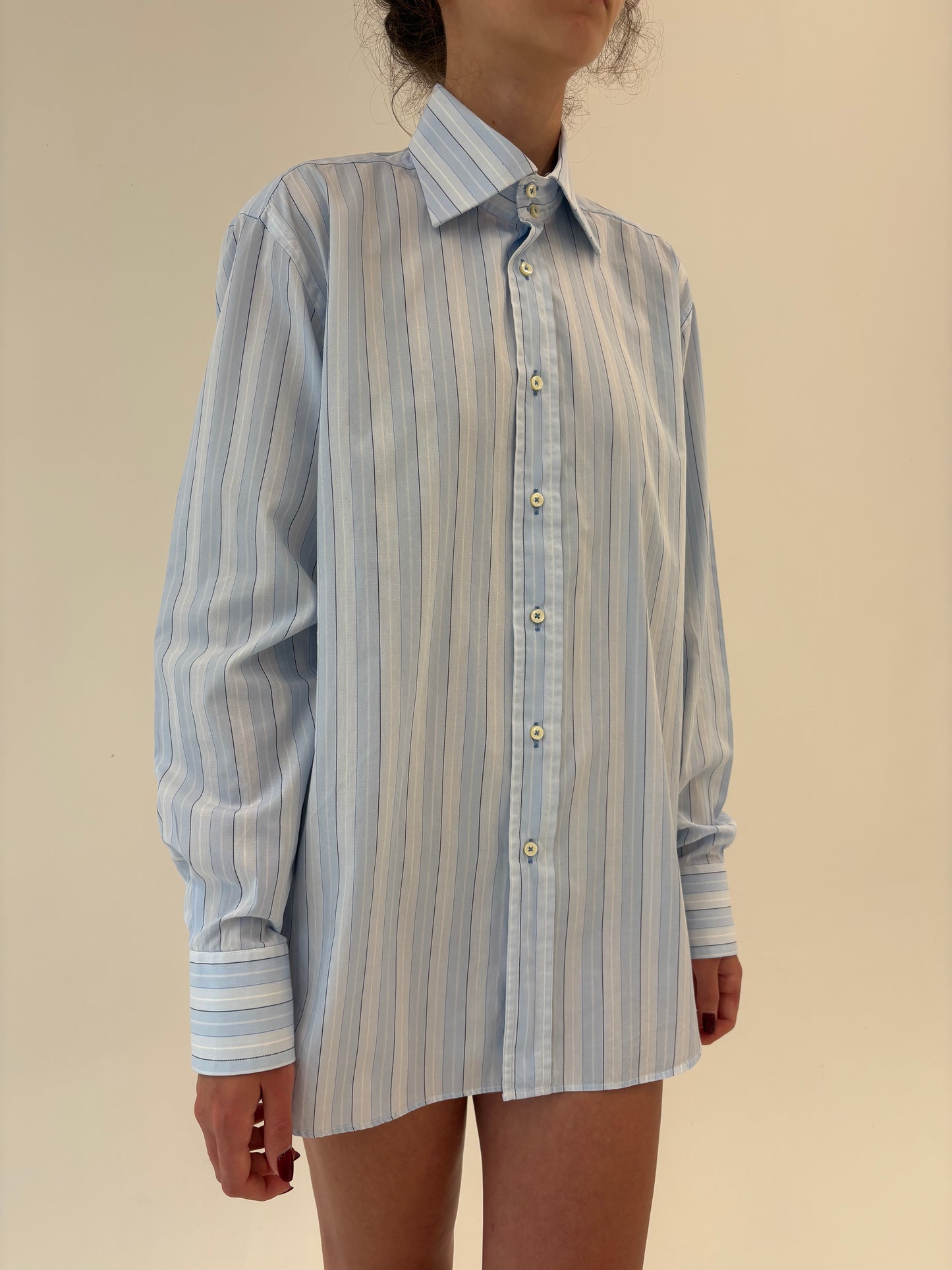 Cămașa baby blue din poplin gros de bumbac structurat