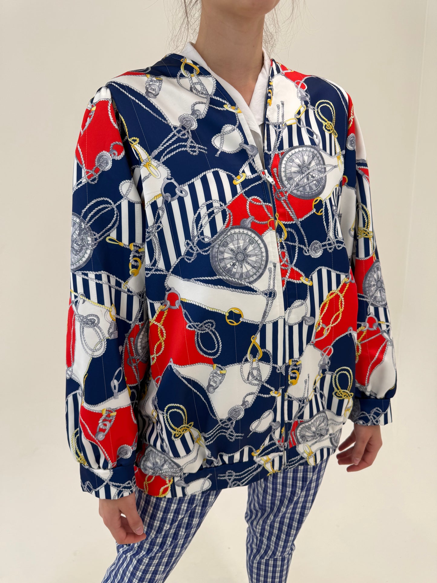 Geacă bomber de vară în croi oversized cu print nautic baroc