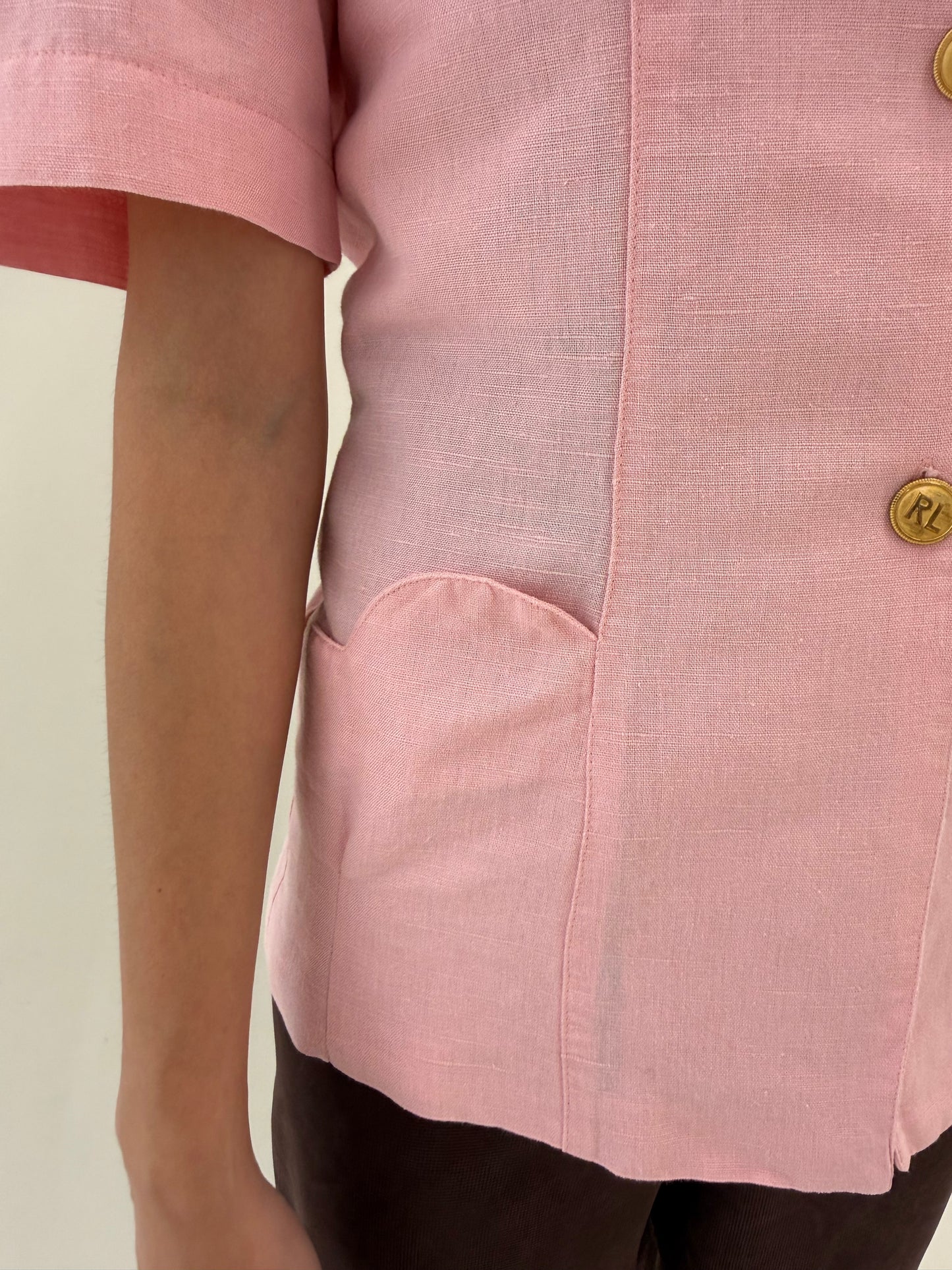 Sacou vintage italian excepțional powder Pink din pânză de in și bumbac