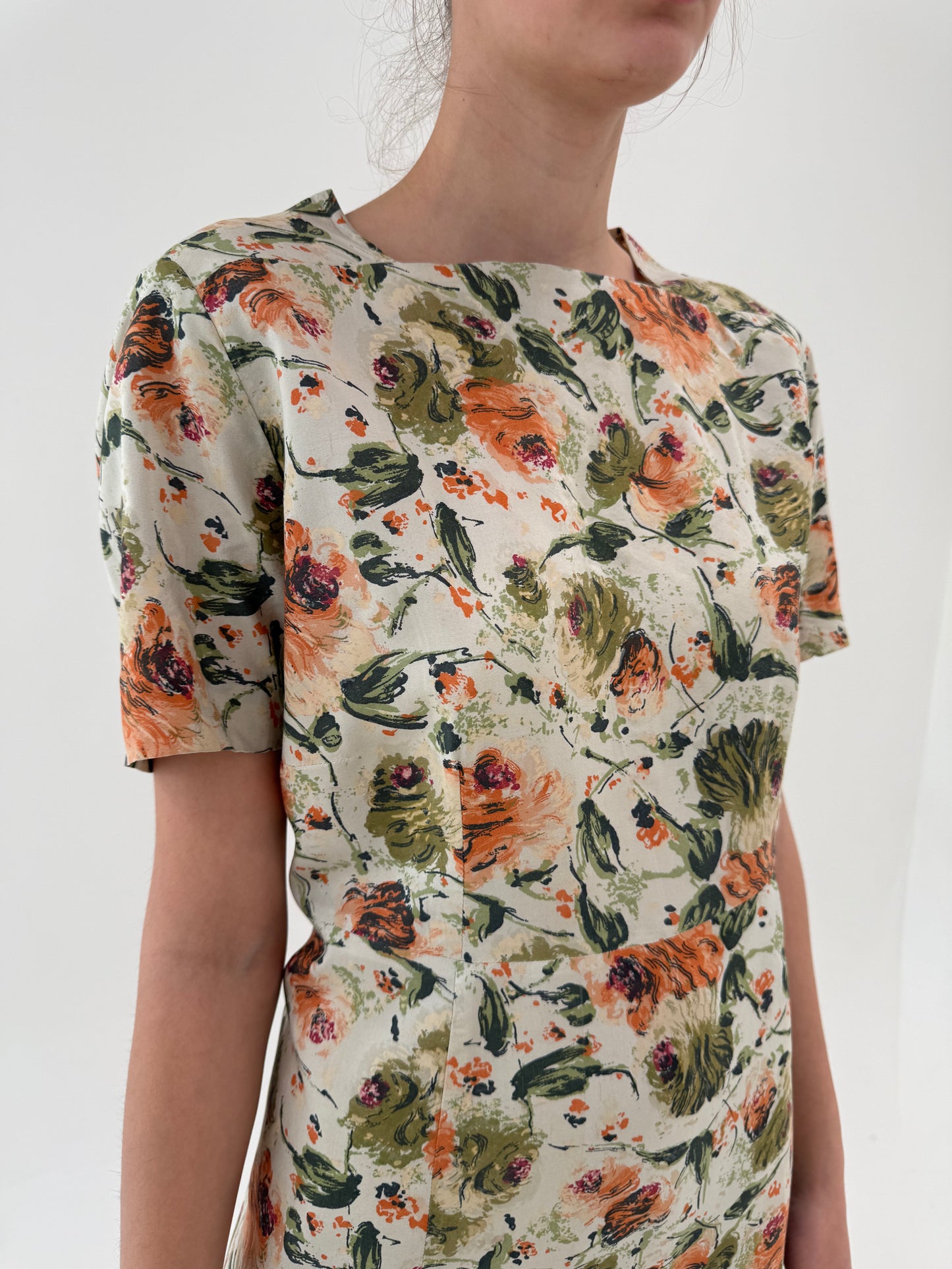 Rochie vintage din pânză de mătase naturală în culori superbe