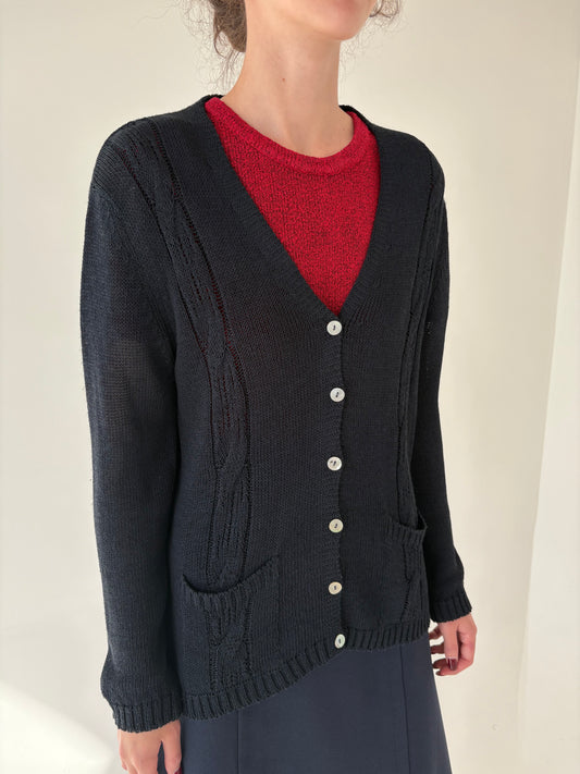 Cardigan vintage premium texturat din jerse greu natural