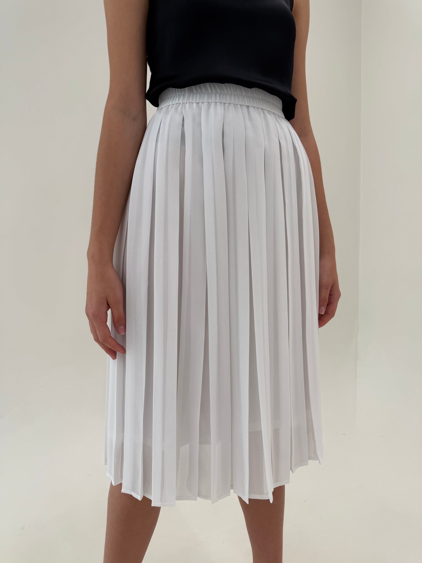 Fustă plisată off white midi cu talie ultra înaltă