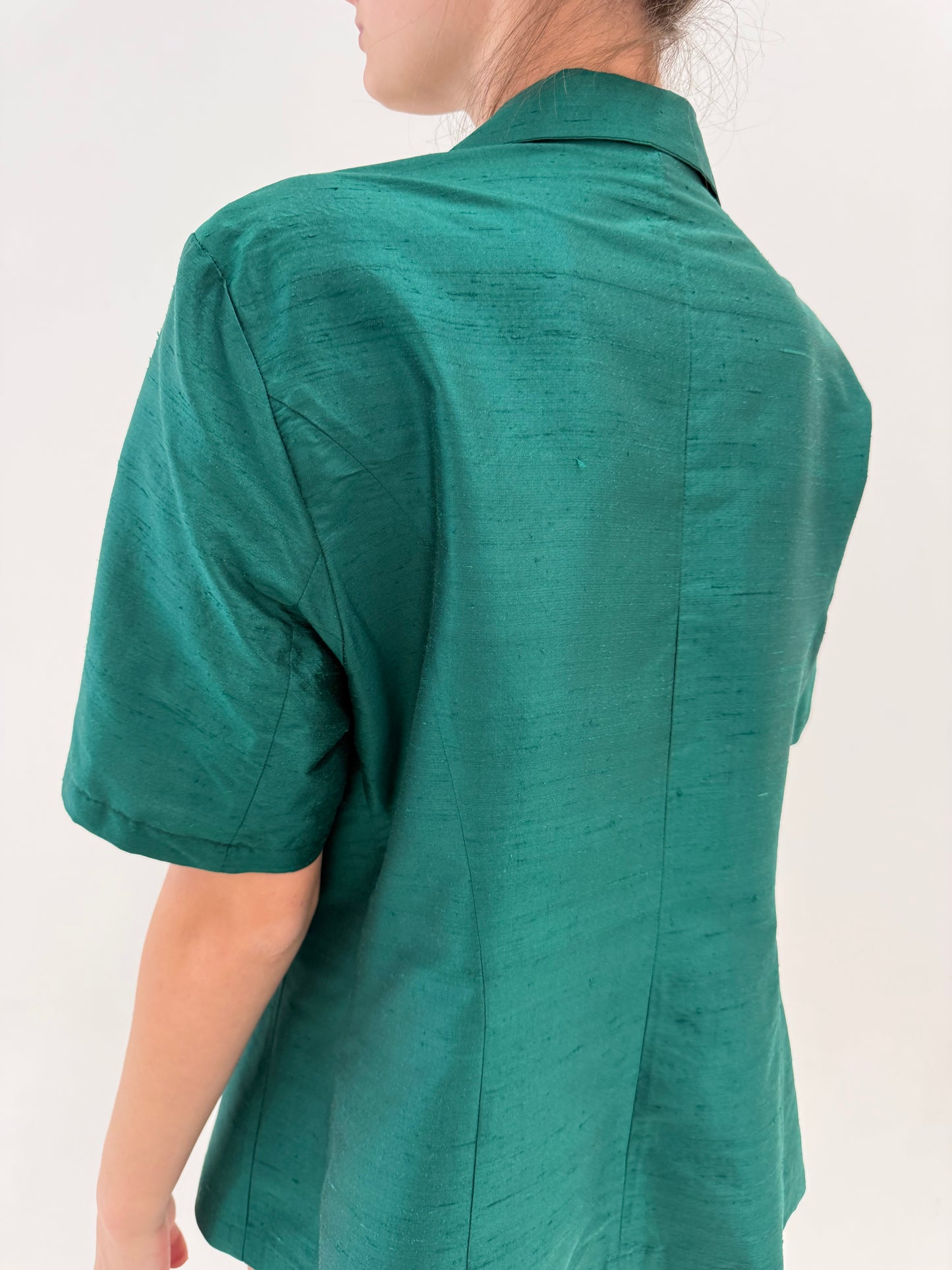 Sacou tip corsaj / cămașă cambrata din mătase naturală dupioni emerald green