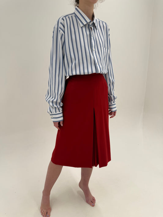 Fustă pantaloni cu talie ultra înaltă din lana extrafina cherry red