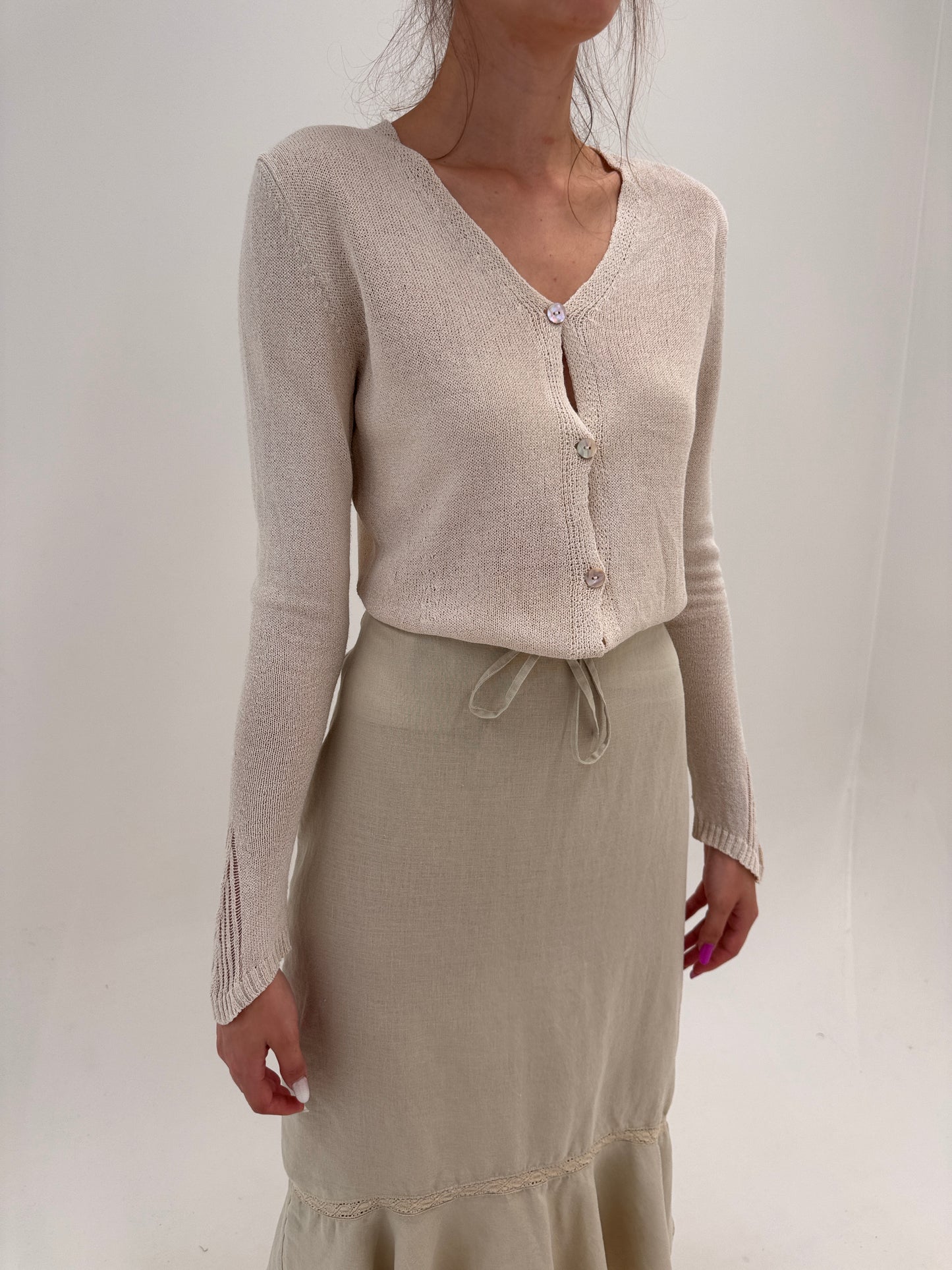 Soft knit superb de vară din in sand nude