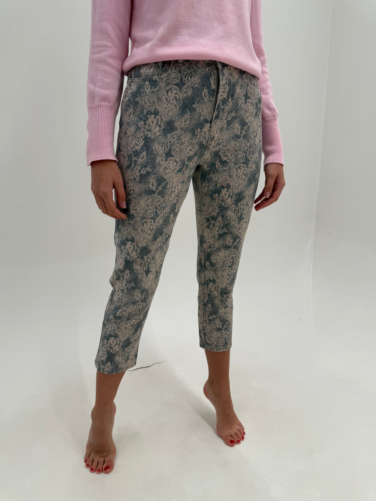 Pantaloni Trussardi din jacquard powder Pink și gri ultra modelator petite