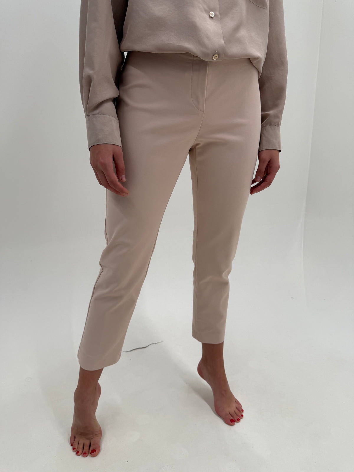 Pantaloni Max Mara chinos dusty powder pink din bumbac gros de toamnă ultra confort