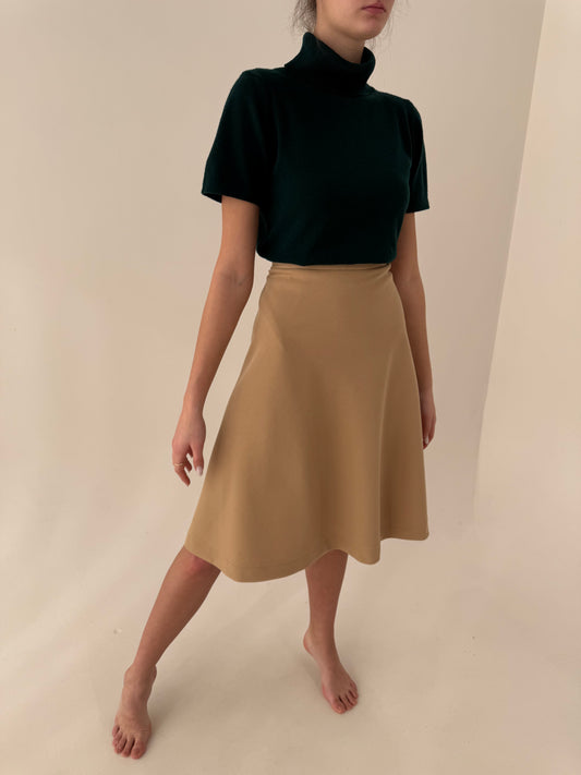 Fustă camel din mix de lana extafina cu talie ultra înaltă