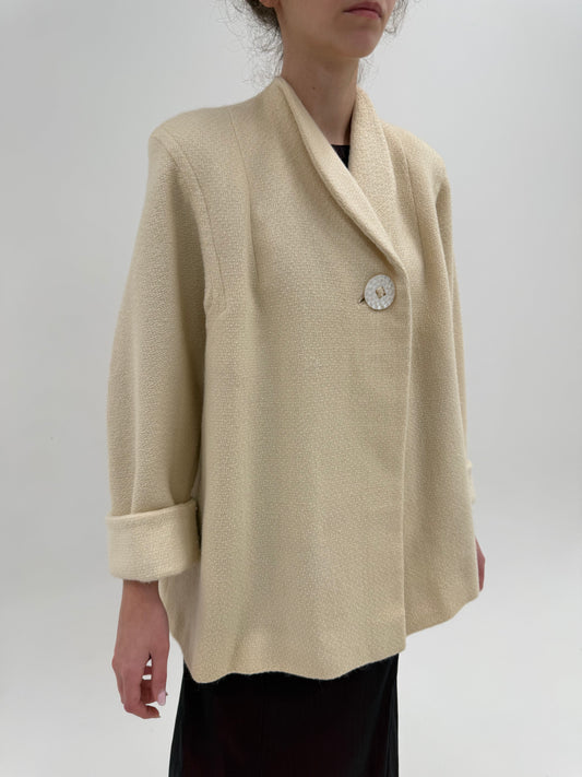 Jacheta old vintage anii 80 din lână texturată tip granité butter nude